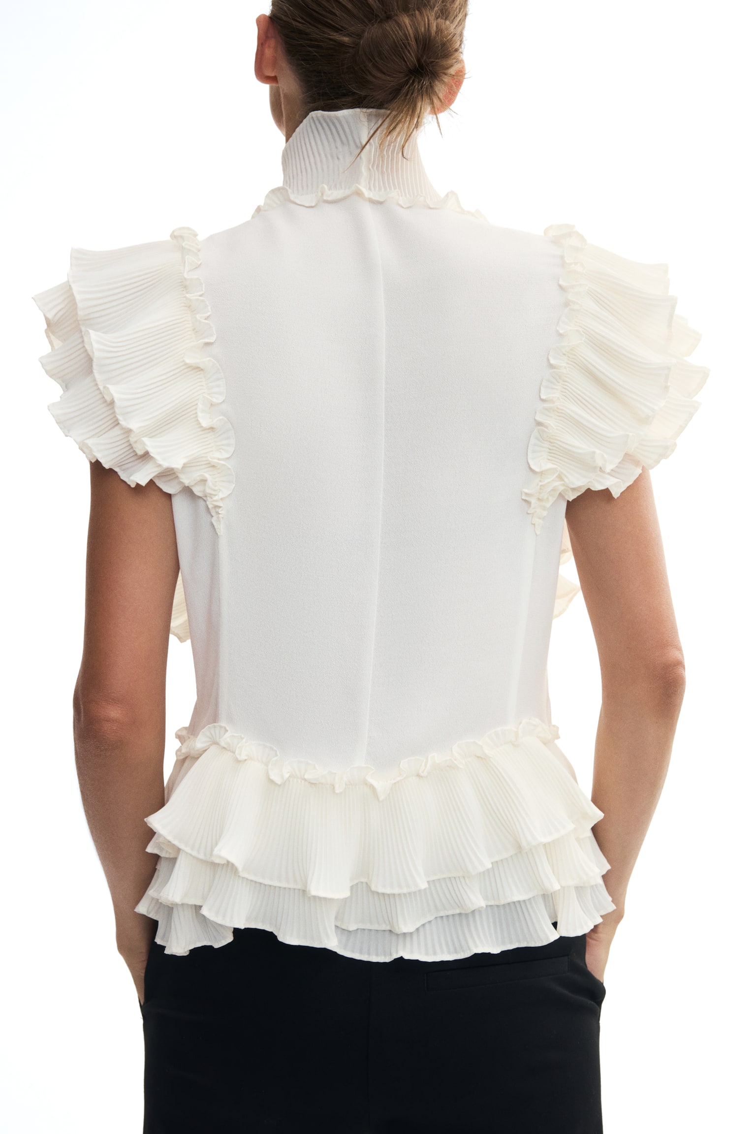 Женская блузка H&M Flounce-Trimmed Tie-Front Blouse, цвет: Кремовый — фото 4