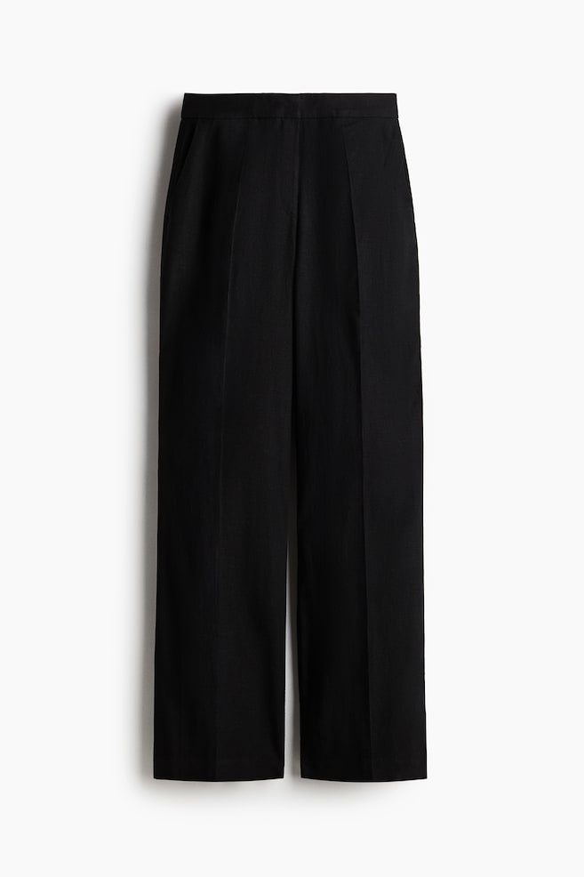 Bootcut-Hose aus Leinenmix - Schwarz/Weiß/Hellbeige - 1