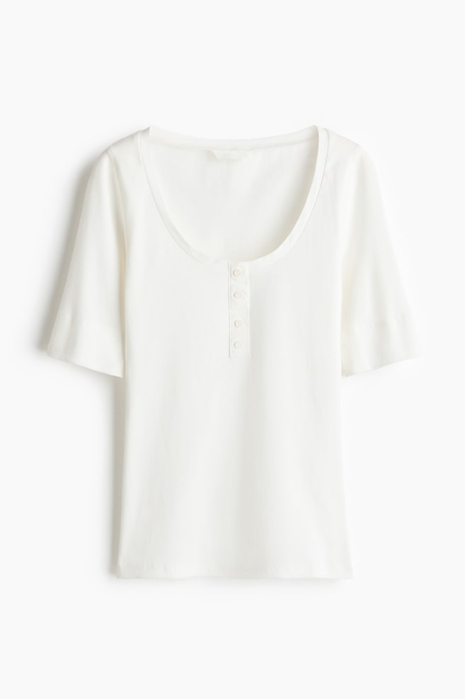 Ribbed Cotton Top - White/Dark brown/Black/Dark khaki green - 1