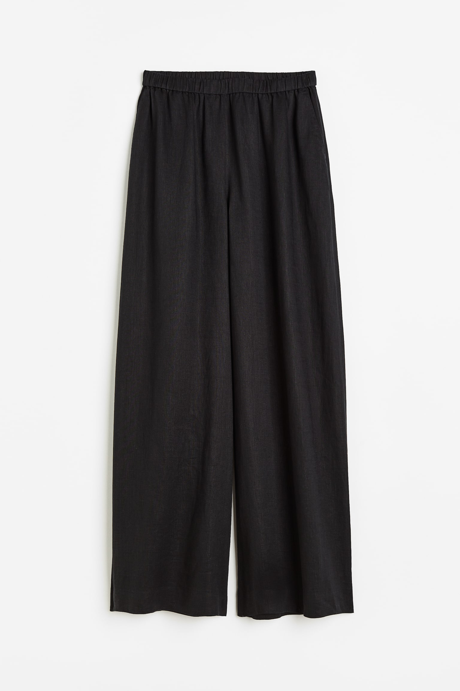 Wide linen trousers - Black/Light beige - 1