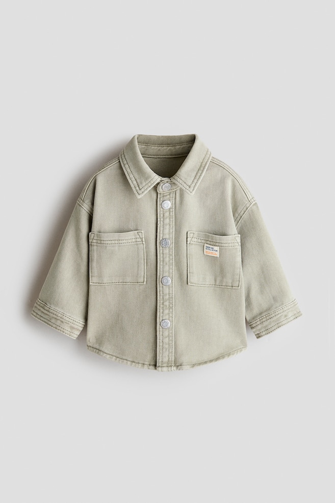 Cotton twill overshirt - Light dusty green/Dark brown/Light khaki green - 1