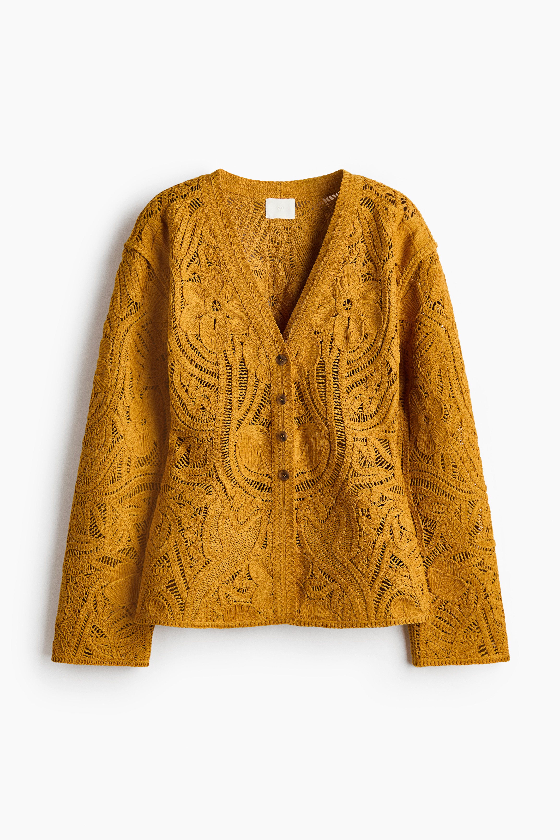 Kofta med virkad look - Mörkgul/Svart