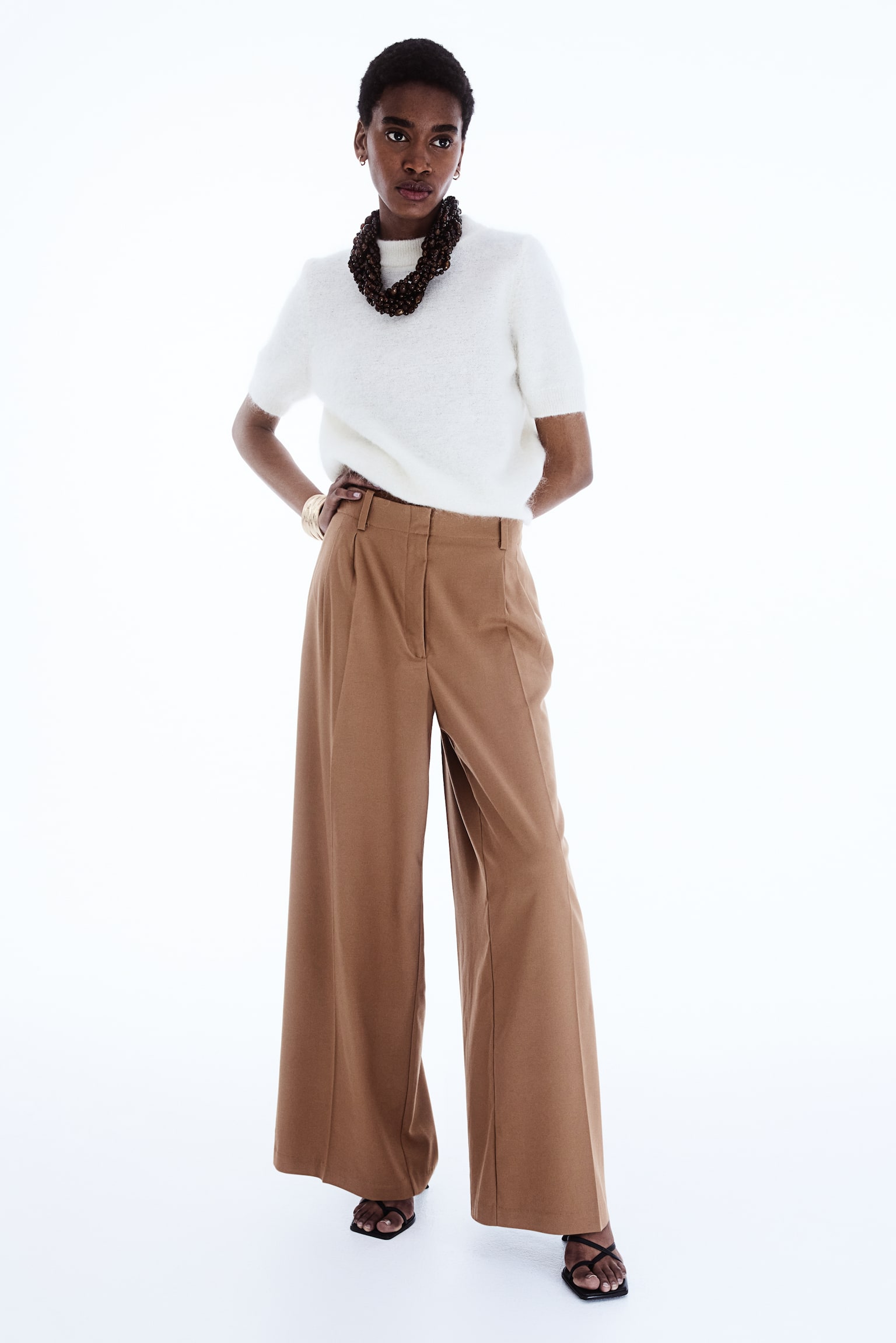 Wide twill trousers - Light brown/Dark khaki green/Black/Dark grey marl - 1