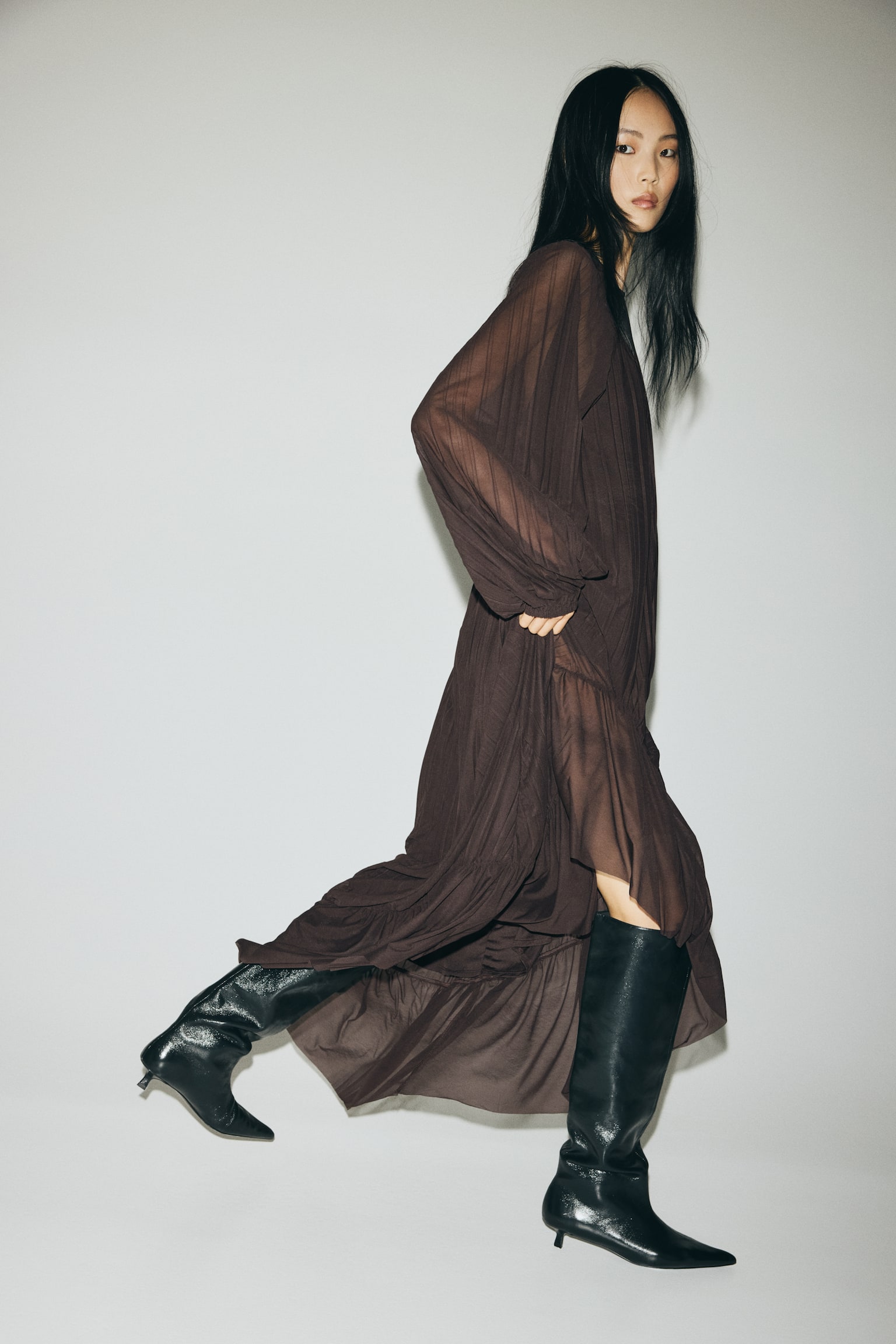 Pleated maxi dress - Dark brown/Light pink/Patterned/Burgundy - 5