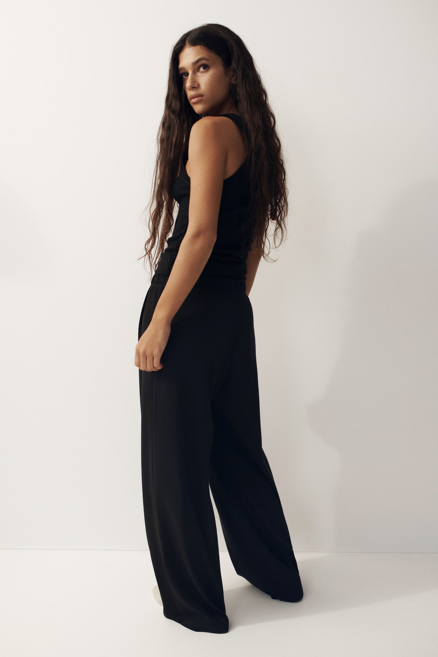 Wide pull-on trousers - Black/Dark brown/Dark pigeon blue - 4