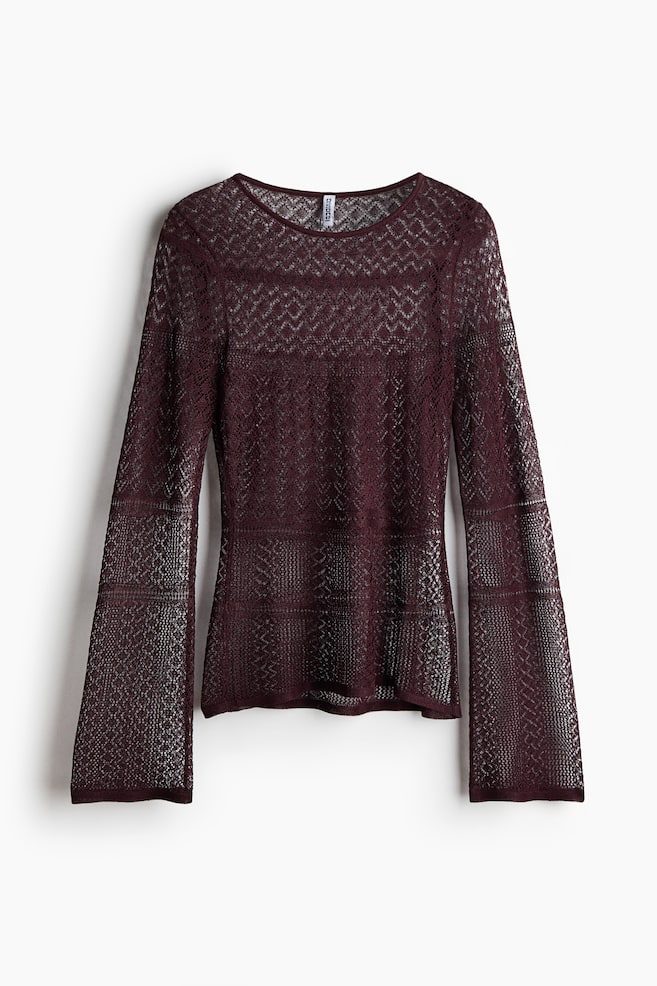 Pointelle-Knit Top - Burgundy - 1