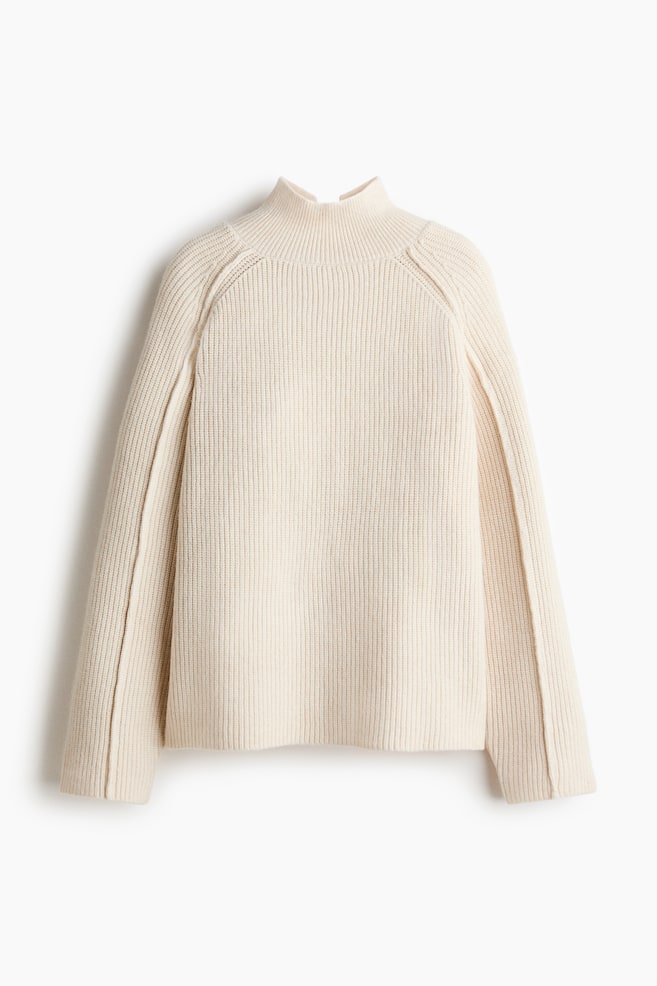 Rib-Knit Mock Turtleneck Sweater - Light beige/Brown - 1