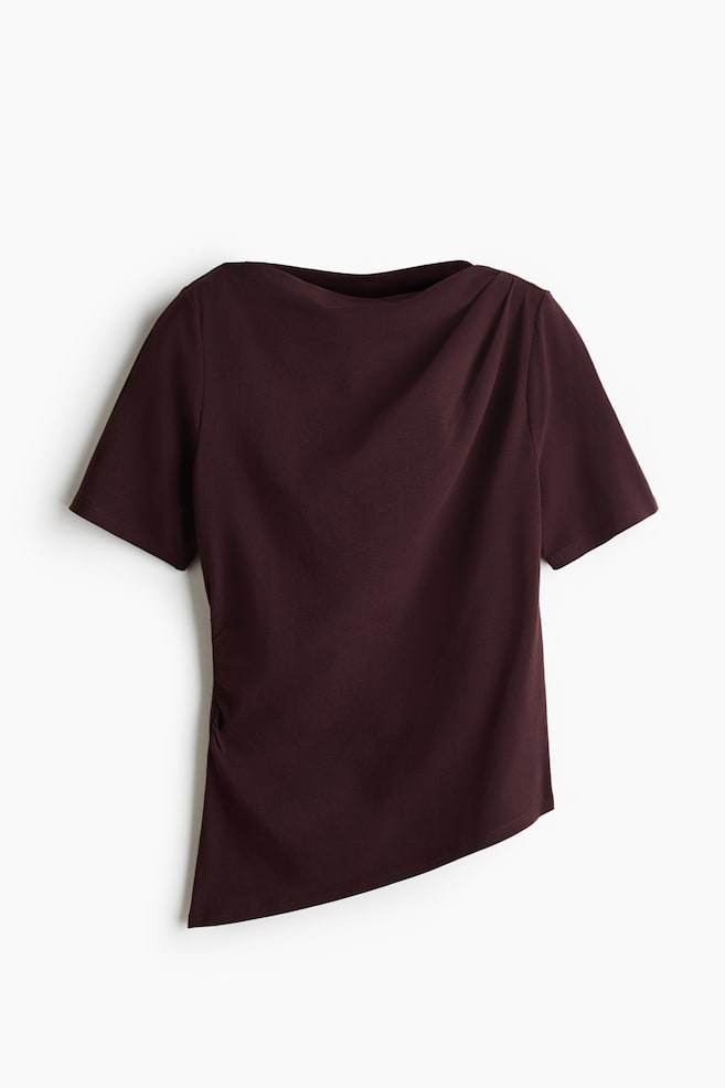Draped Asymmetric Top - Dark brown/Cream - 1