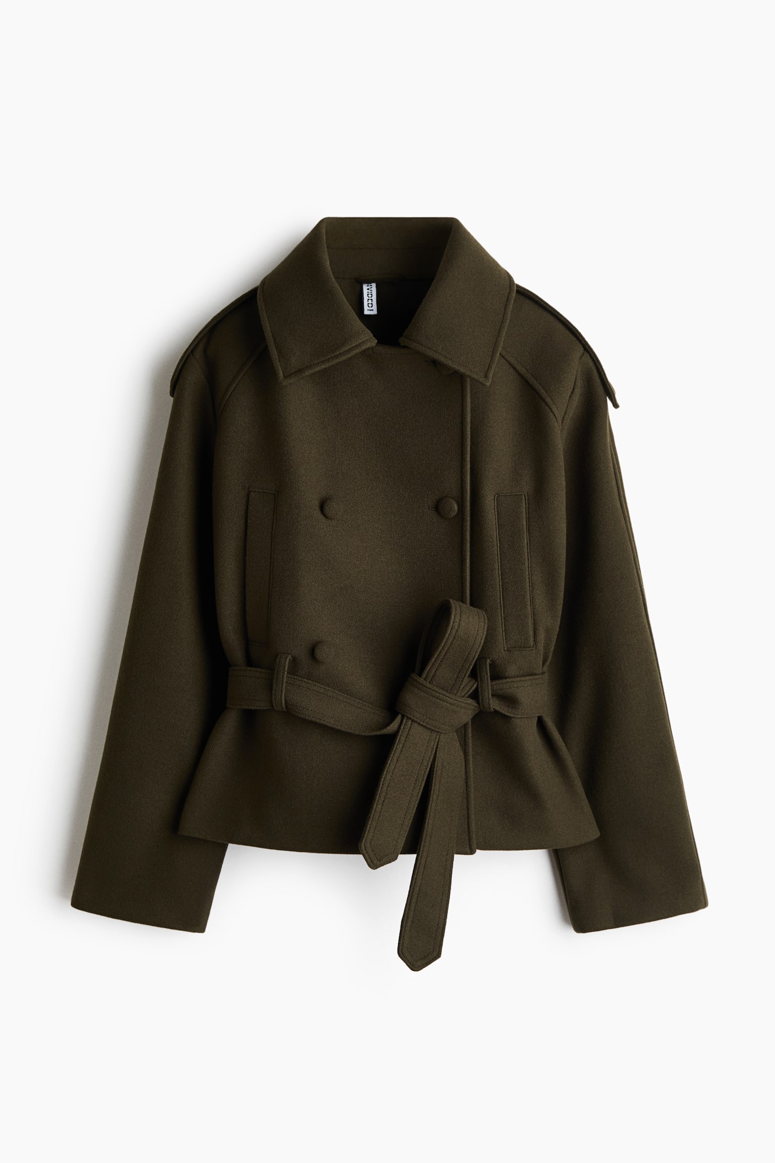 Женское пальто H&M Short Double-Breasted, цвет: Тёмный хаки зелёный — фото 1