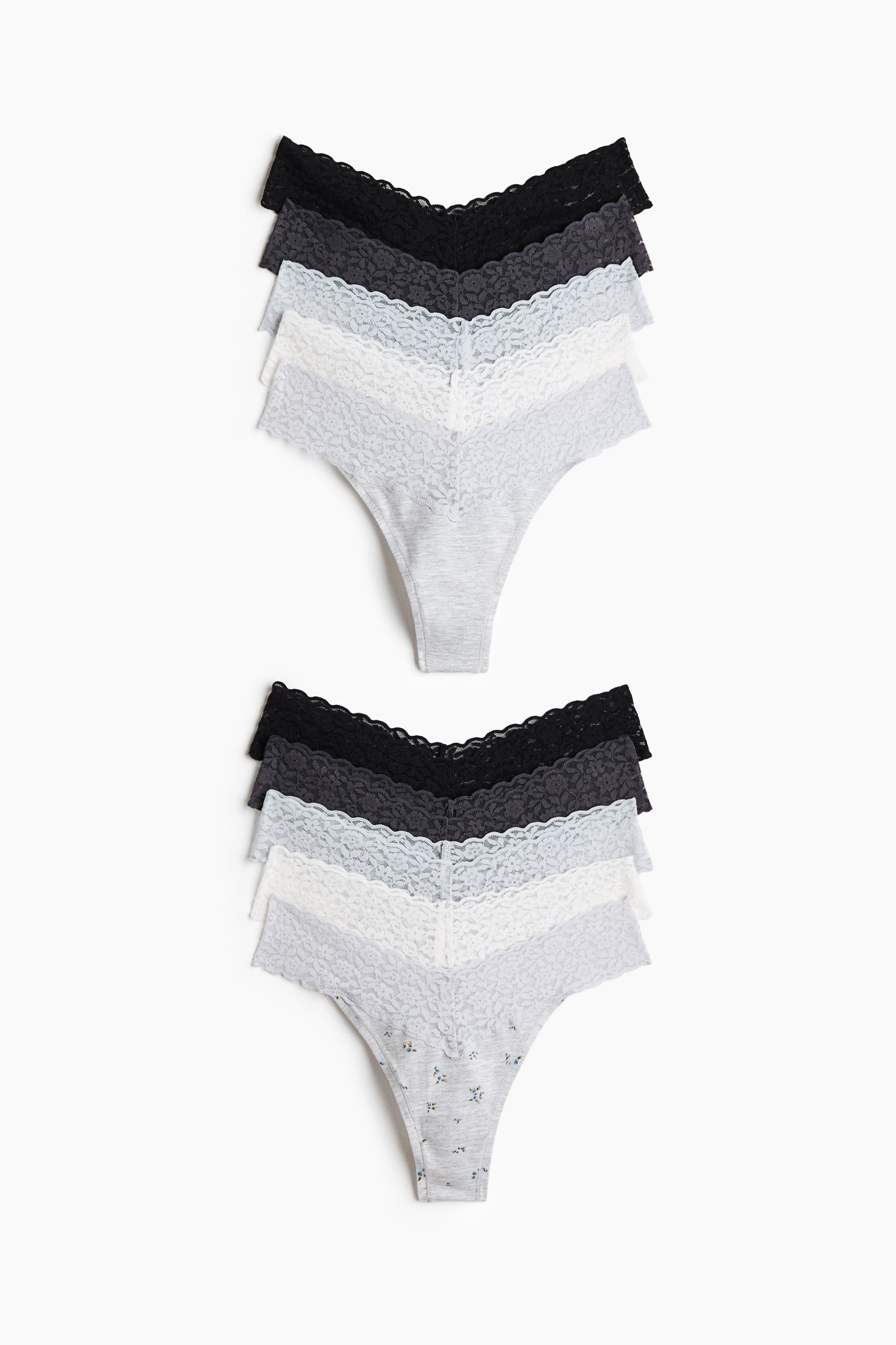 View larger image: 10-pack lace thong briefs - Light dusty blue/Floral - Ladies | H&M 1