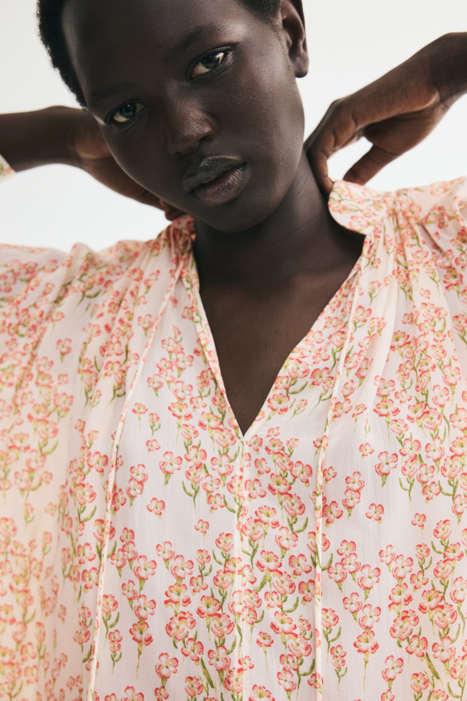 Blouse en viscose à manches ballon - Orange ancien clair/fleuri/Rose clair/Bleu ancien clair - 1