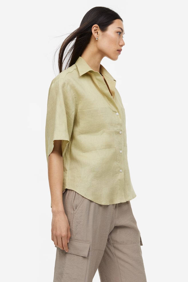 Linen shirt - Light pistachio green/White - 4