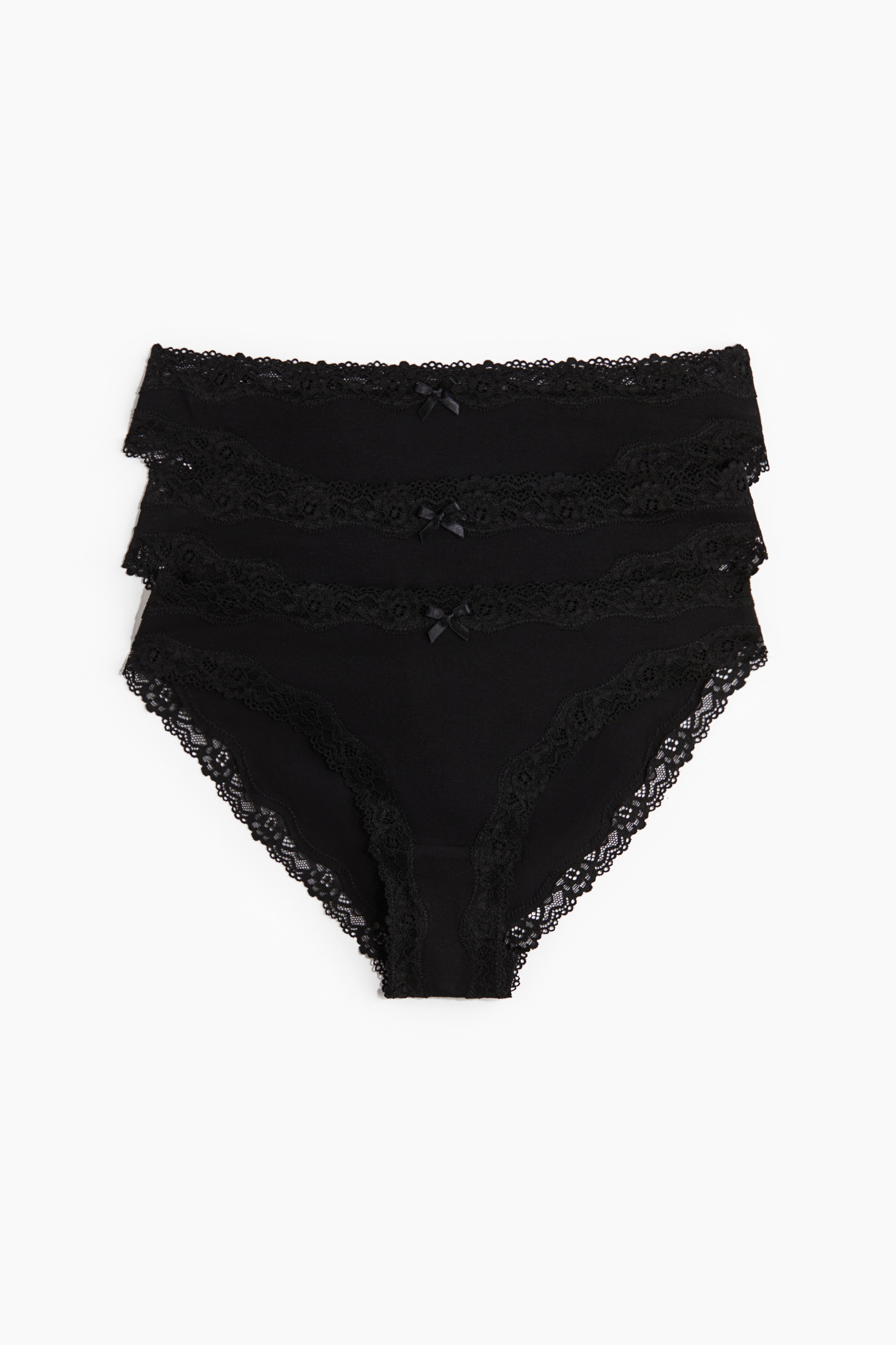 Bộ 3 quần lót cotton viền ren - Màu đen