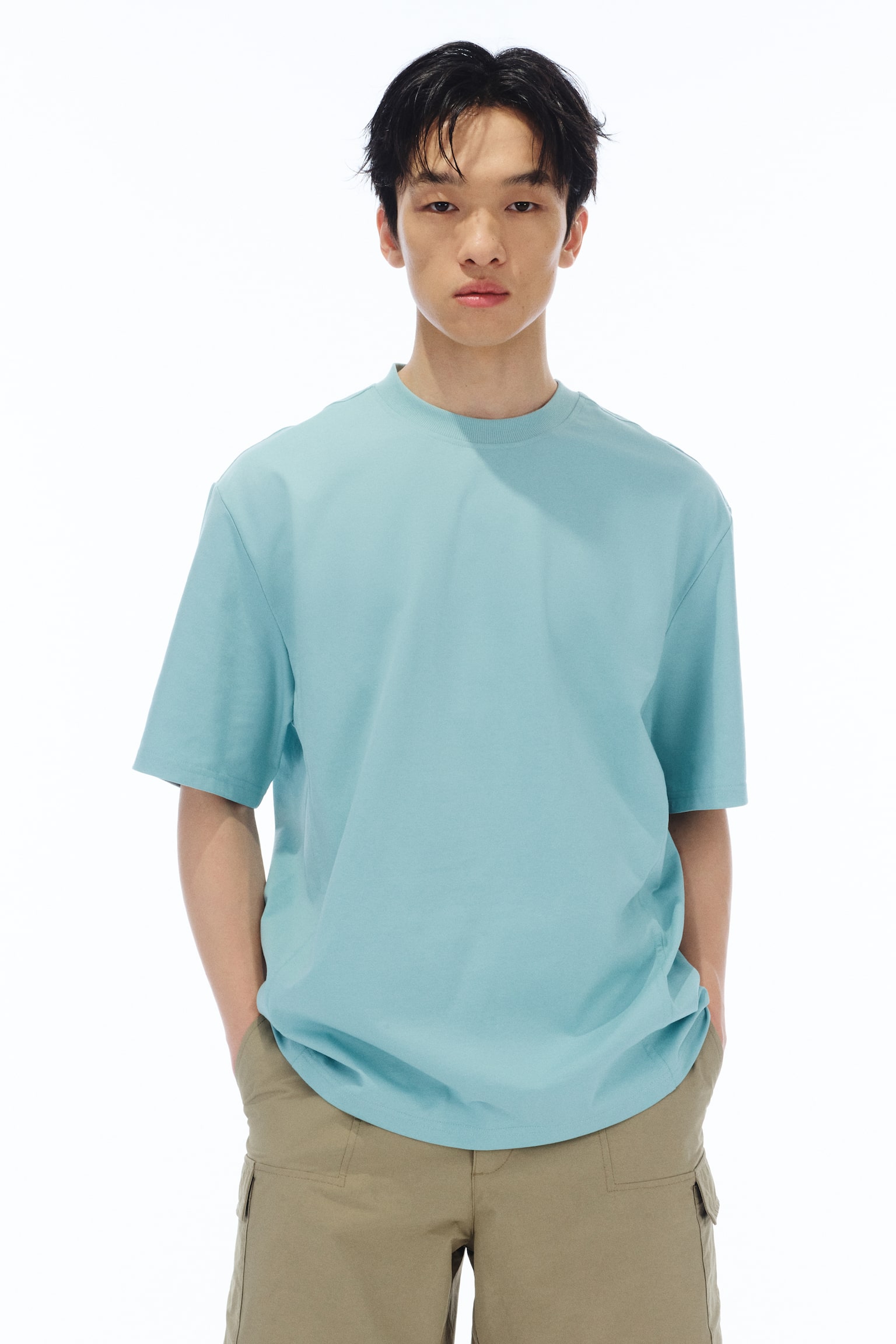 Loose Fit T-shirt - Turquoise/Black/Grey marl/Light khaki green - 1