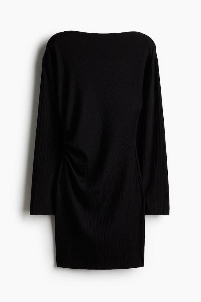 Draped bodycon dress - Black/Dark beige - 1