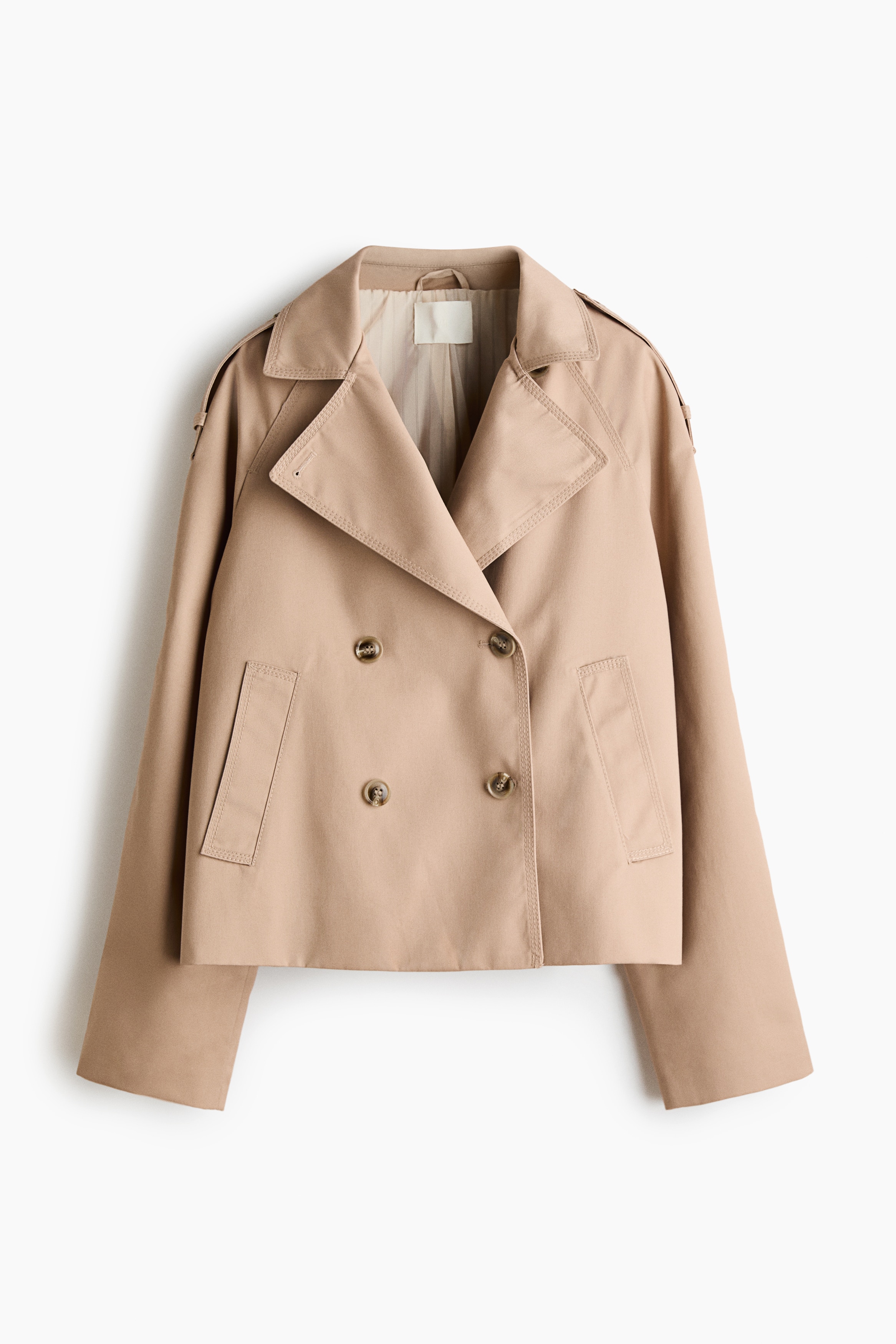 Short Trench Coat - Beige/Dark khaki green