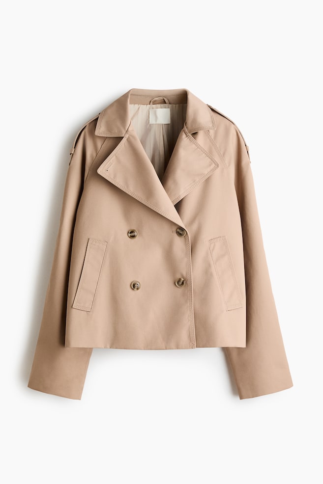 Short Trench Coat - Beige/Dark khaki green - 1