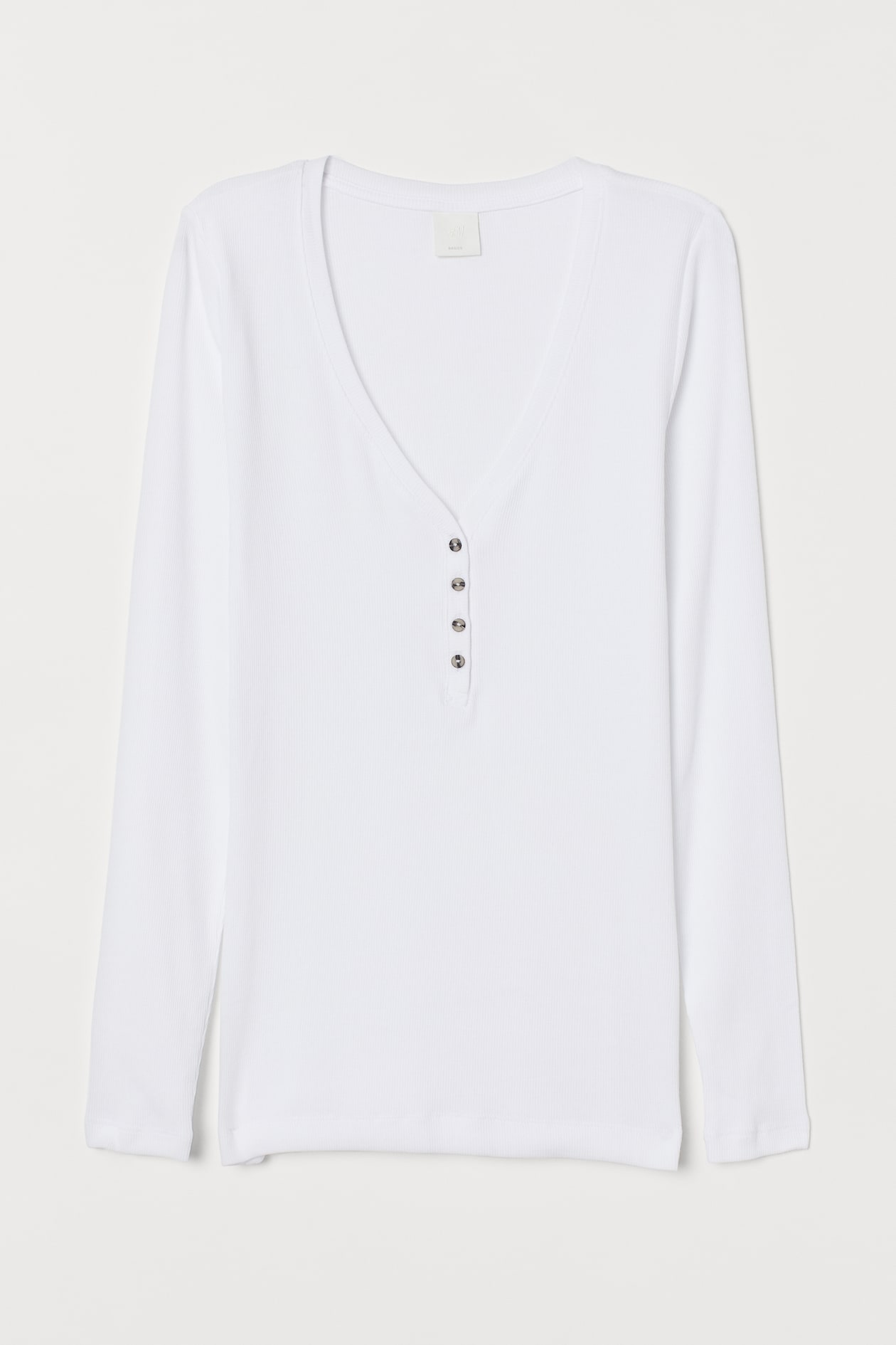 Ribbed top - V-neck - Long sleeve - White - Ladies | H&M GB