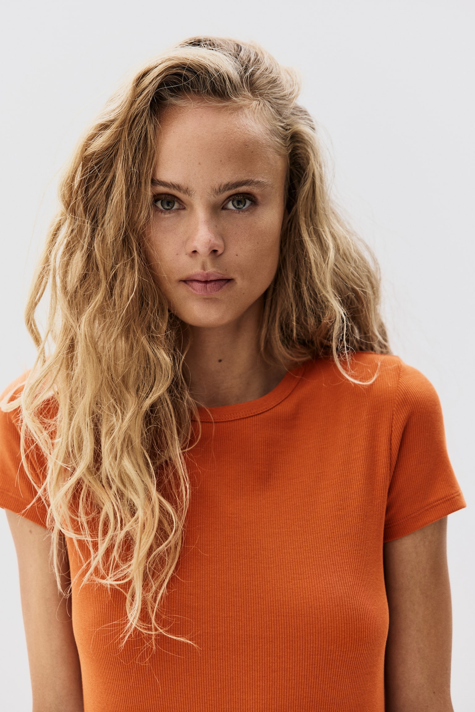 Áo thun gân nổi - Màu cam đậm/Màu đen/Màu hồng/Màu trắng - 5