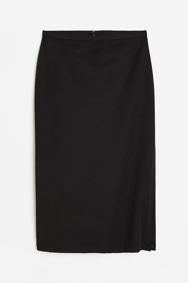 Slit-hem pencil skirt - Black - 1