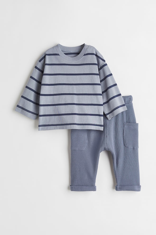 2-piece cotton jersey set - Grey-blue/Striped