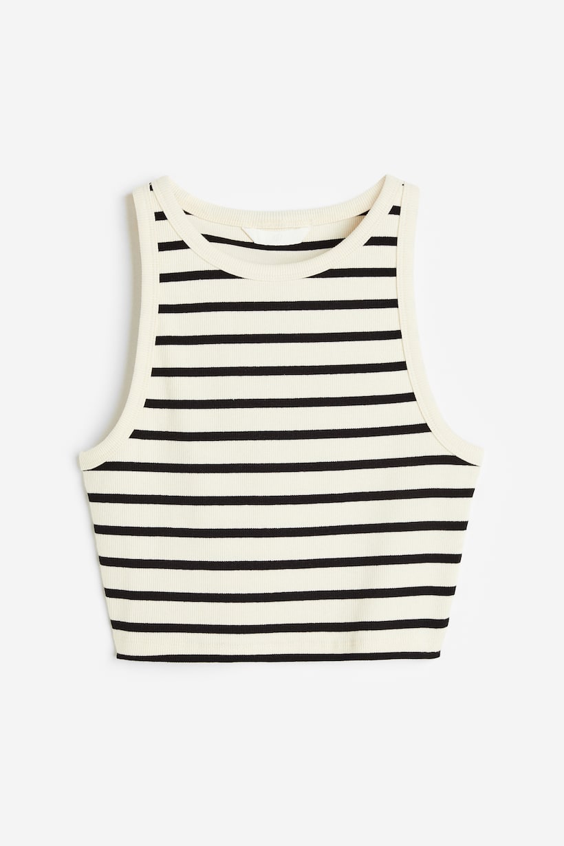 H&M strioed Cropped, fitted vest top in ribbed cotton jersey with a narrow trim around the neckline and armholes.