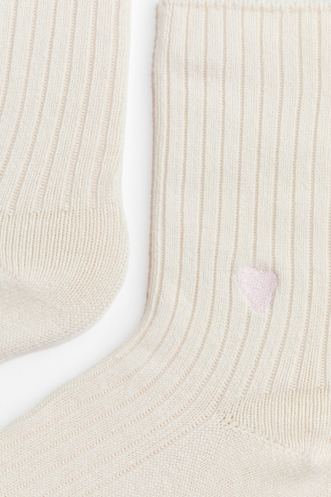 Rib-Knit Socks-Cream - 5