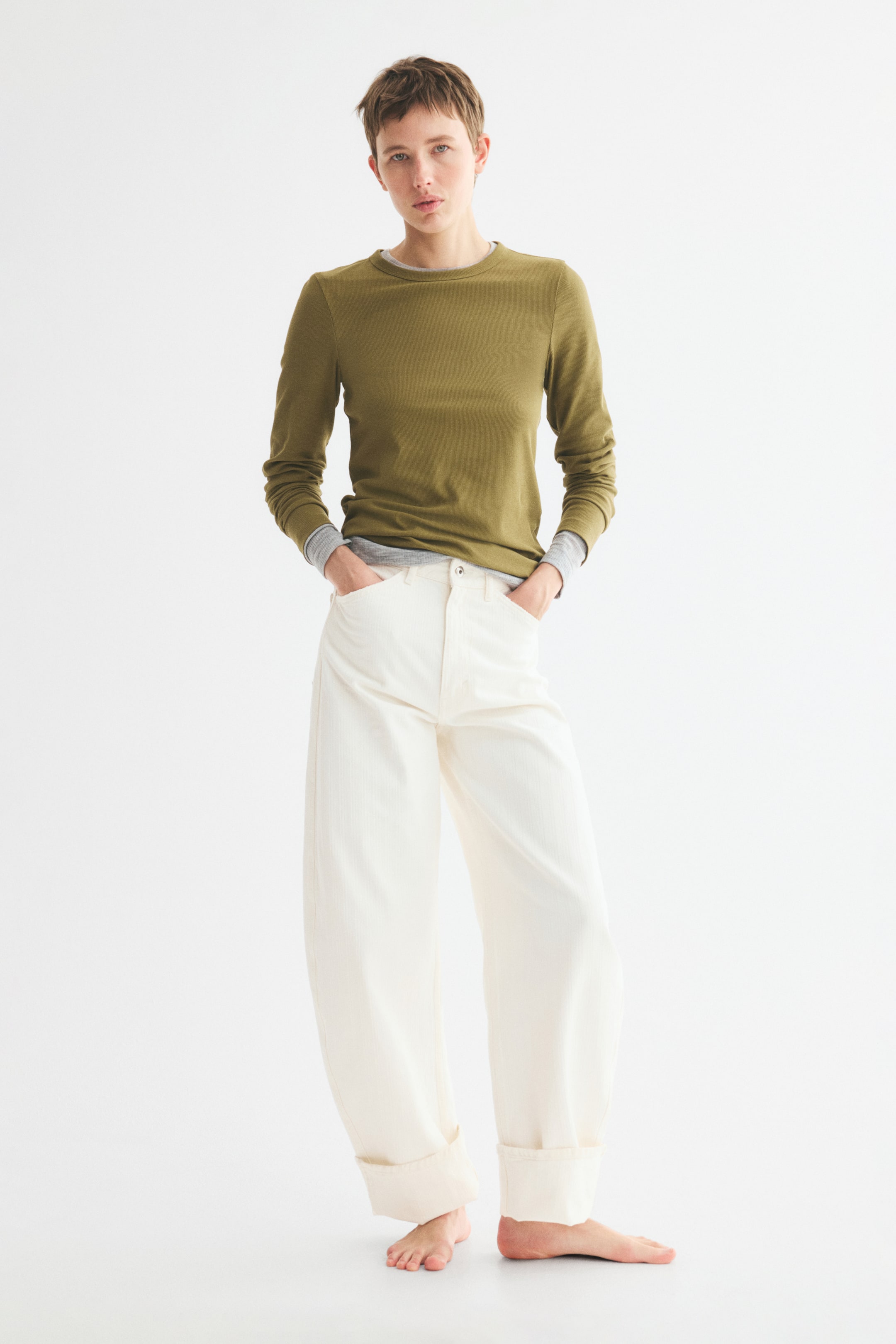 Long-Sleeved Ribbed Top