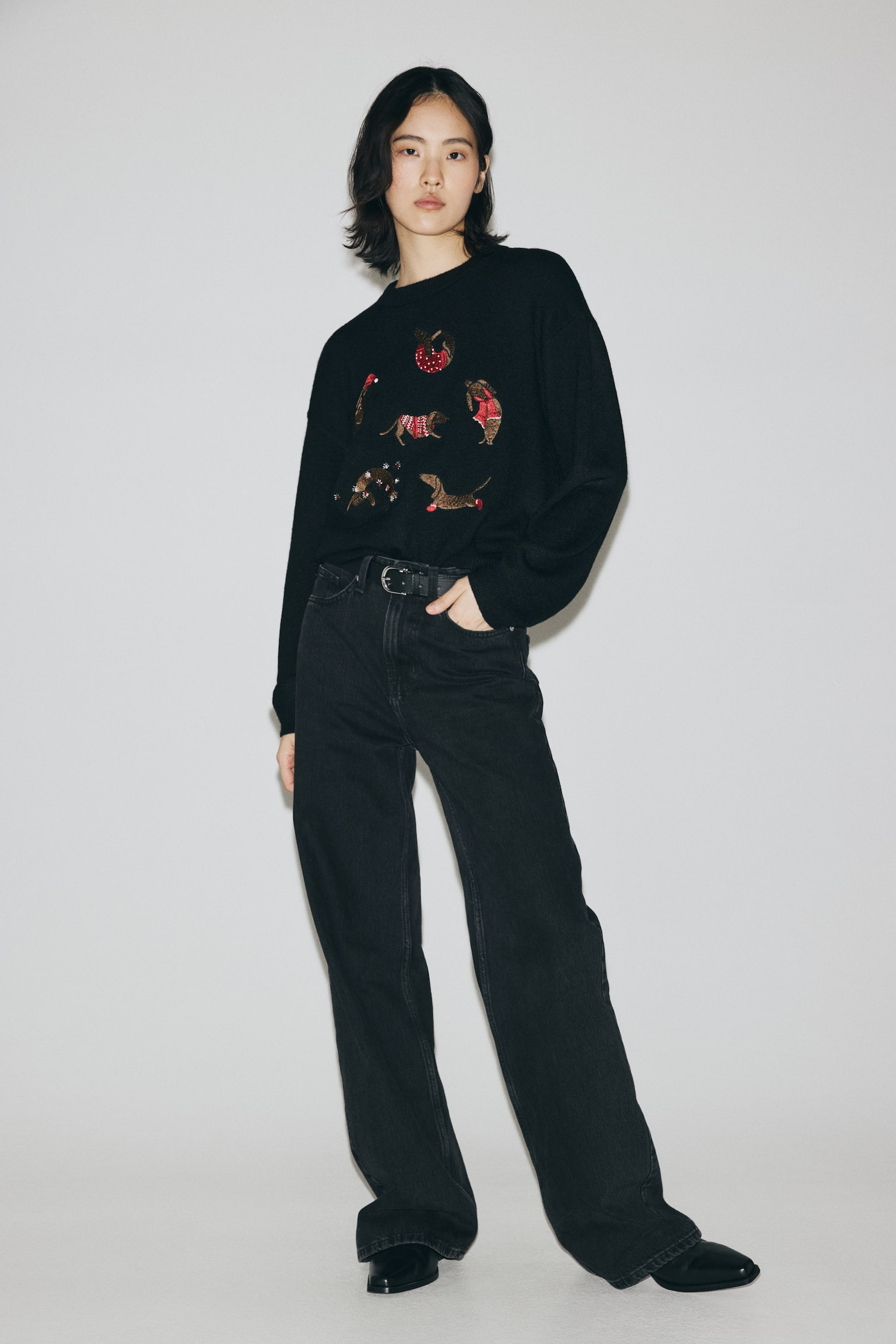 Embroidered jumper - Black/Dogs - 3