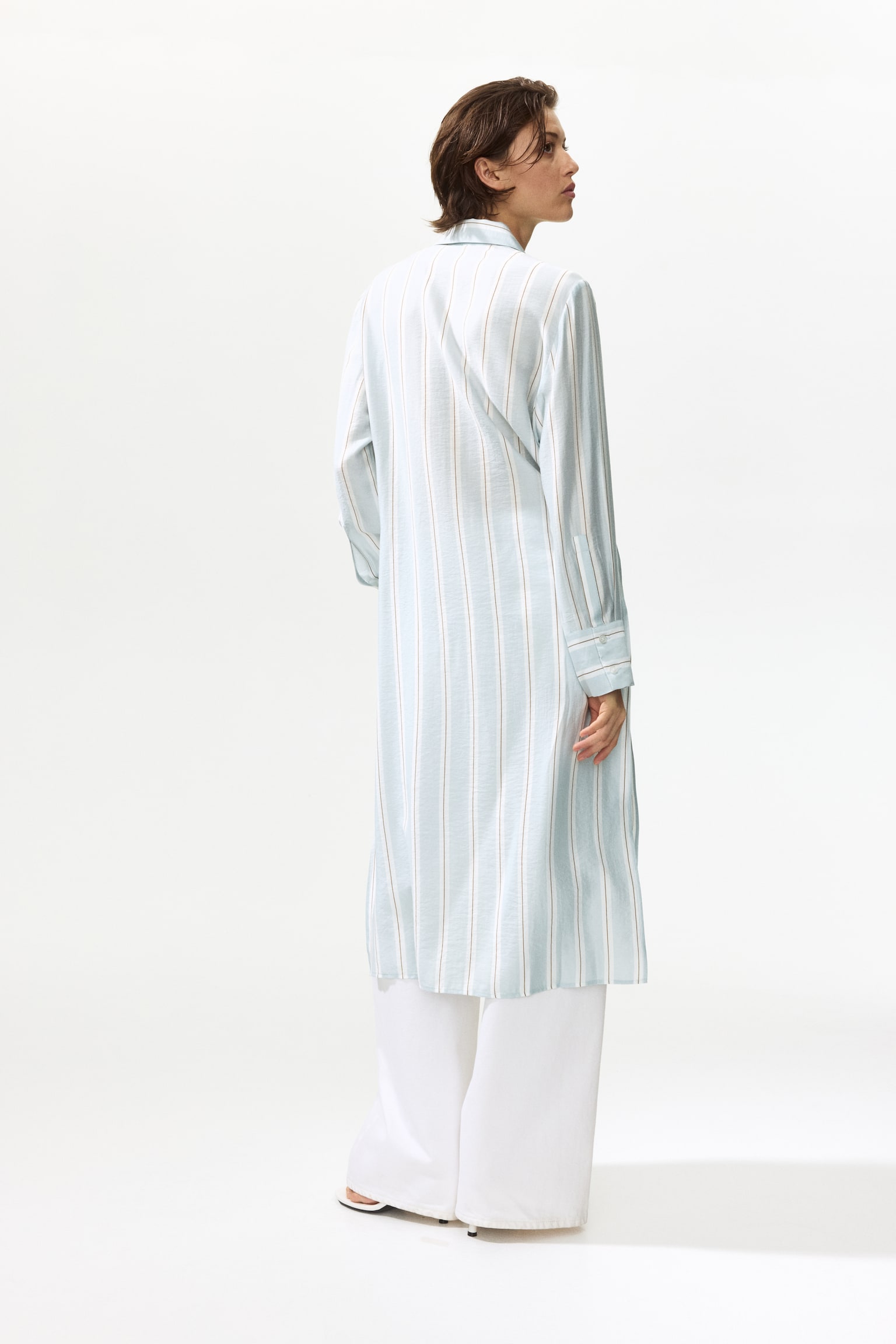 Long viscose-blend shirt - Light blue/Striped - 3