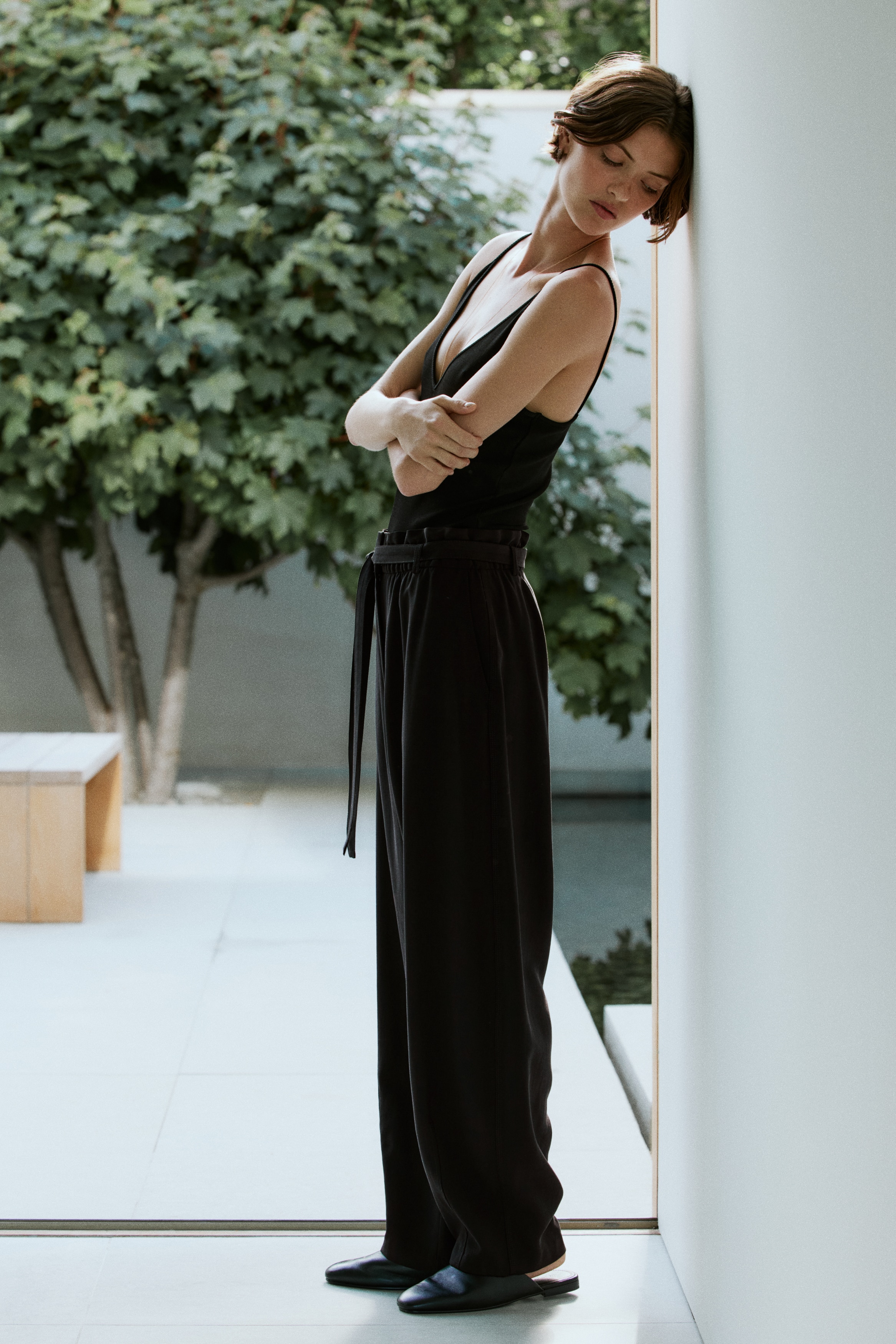 Barrel-broek met strikceintuur - Zwart/Donkergreige/Donkerbruin