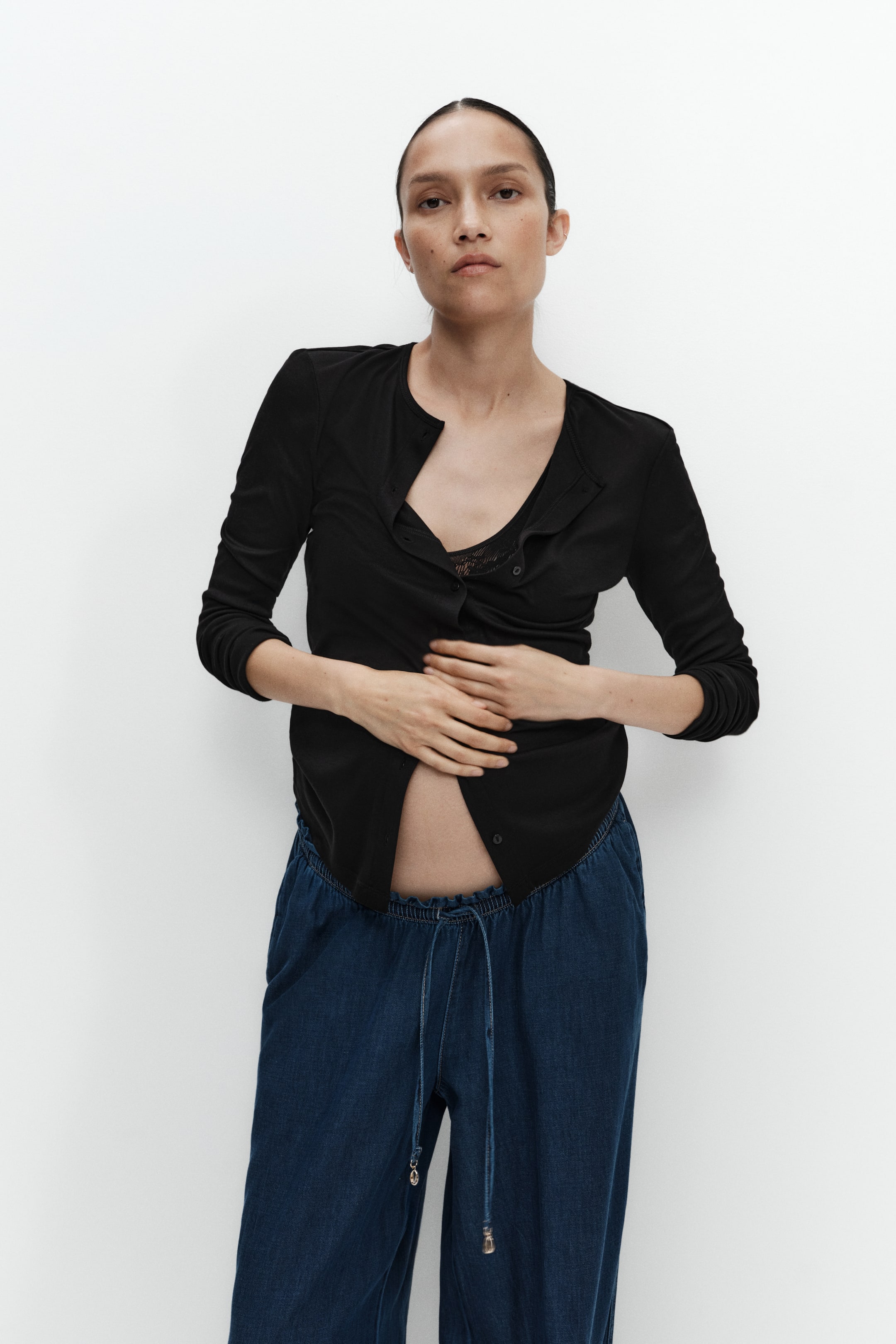 MAMA Wide-Leg Paper-Bag Pants