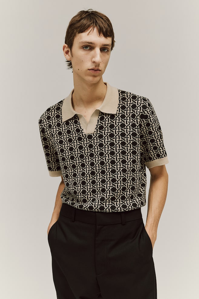 Regular Fit Jacquard-knit polo shirt - Beige/Patterned - 1