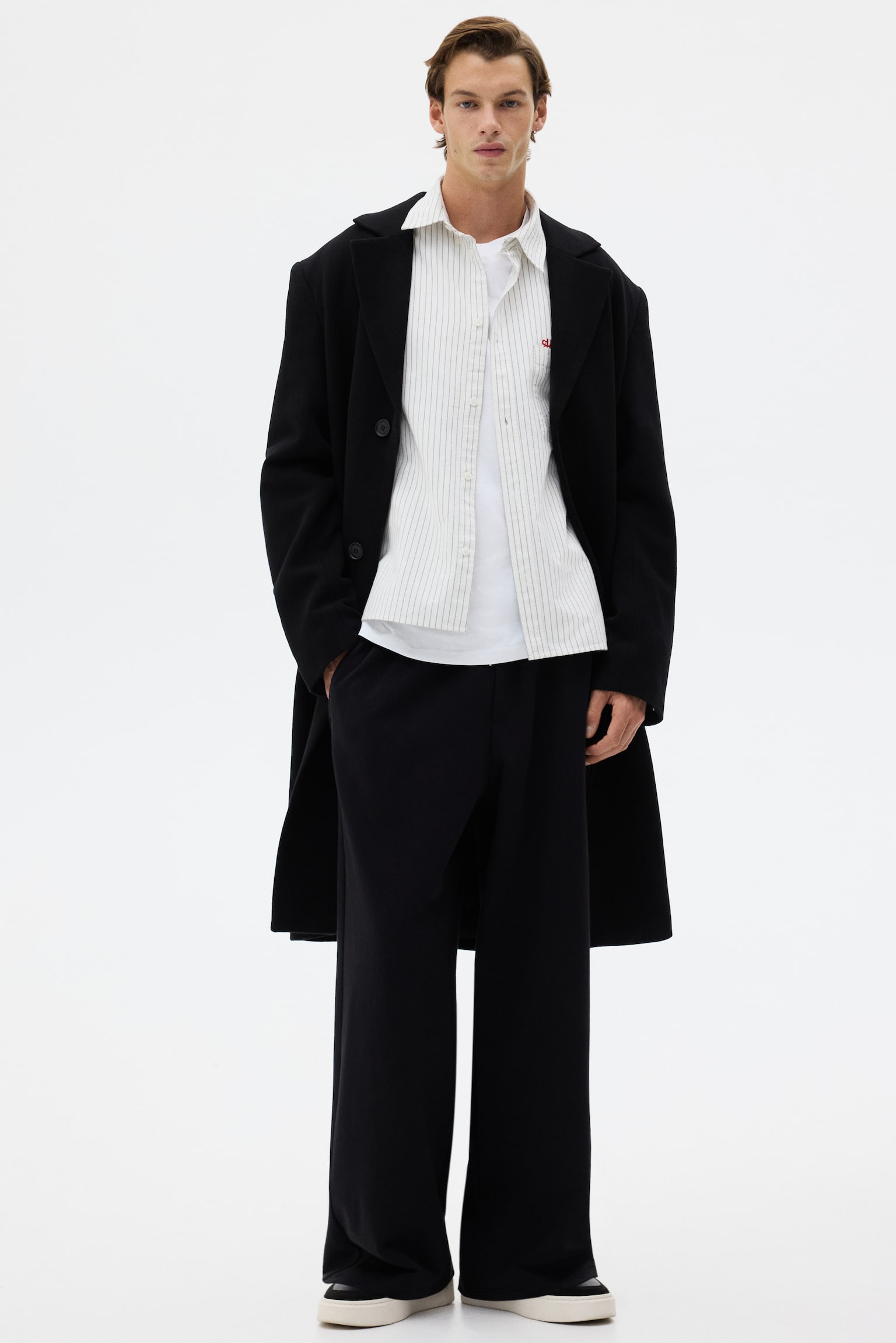 Wide-leg cotton joggers - Black/Dark beige/Light grey marl - 8