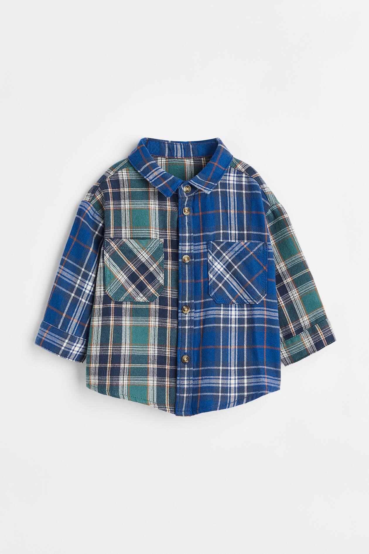 Cotton twill shacket - Long sleeve - Regular length - Green/Checked ...