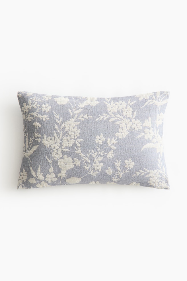 Housse de coussin en tissu jacquard - Bleu ancien/fleuri/Beige clair/fleuri - 1
