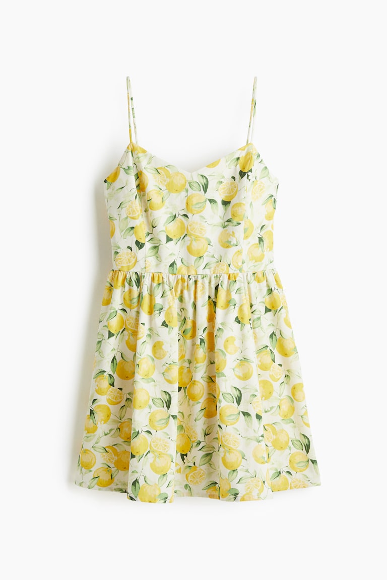 h&m flared cotton dress Women's Cream/floral Cotton Dress with Flared Skirt