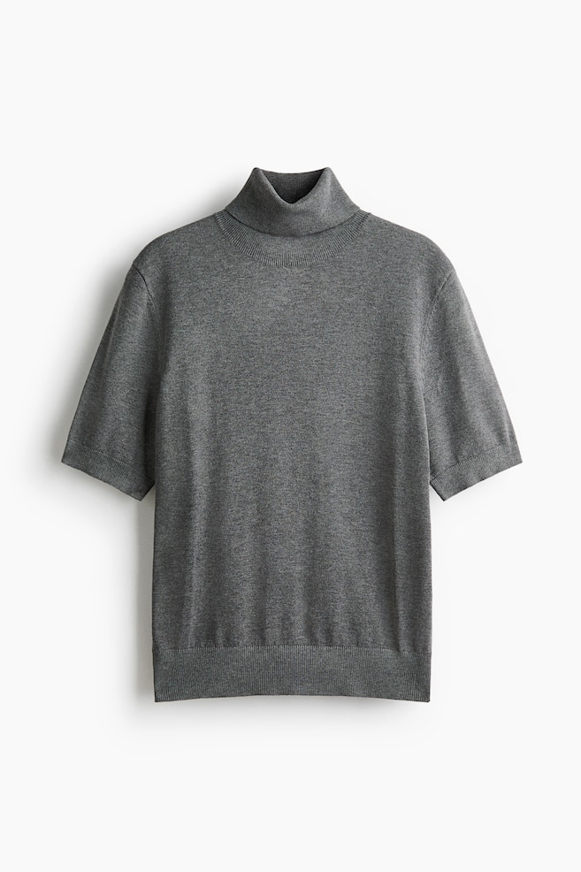 Fine-knit polo-neck top - Dark grey marl/Dark mole/Black - 1