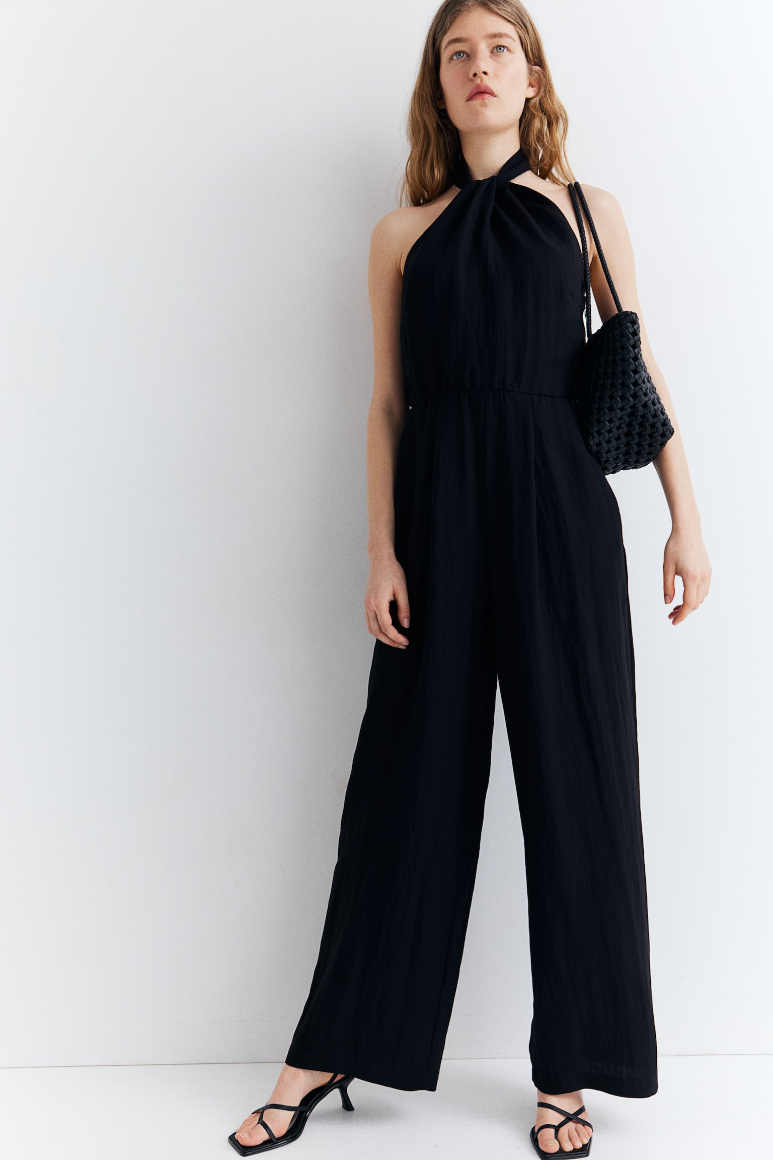 Knot Detail Halterneck Jumpsuit - Black - 3