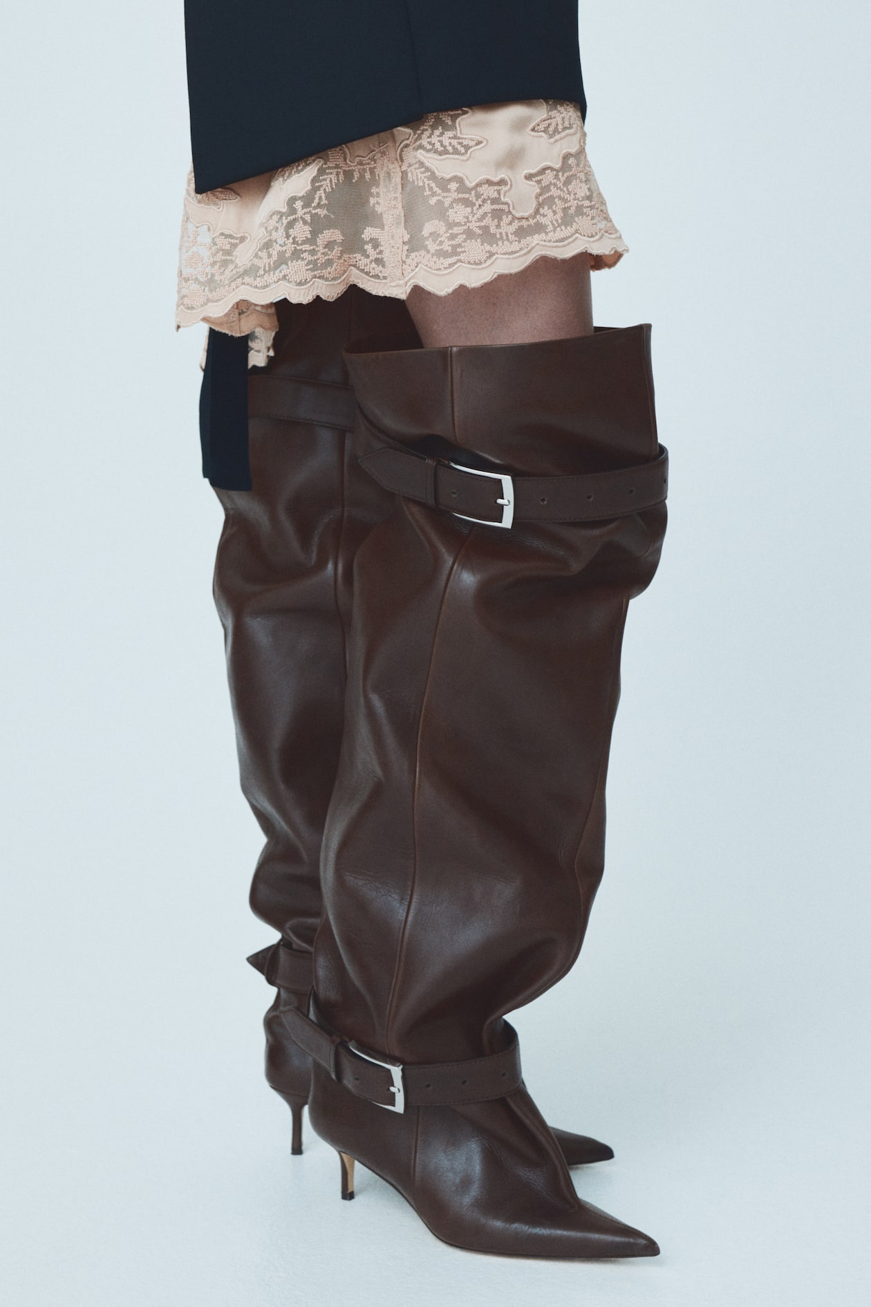 High-Leg Leather Boots Dark brown Ladies H&M US - Main Image