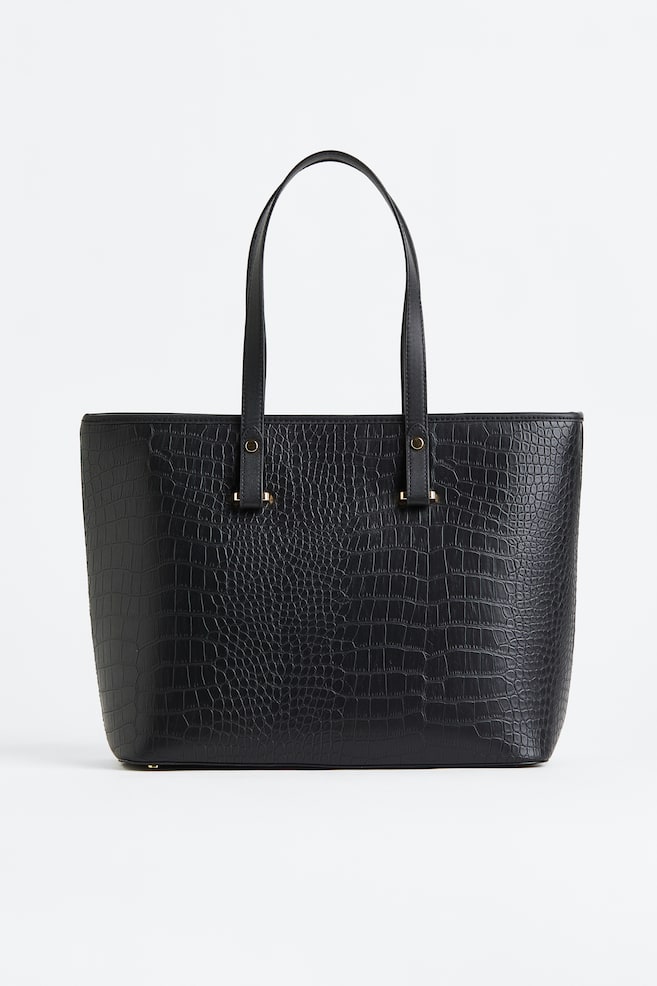 Imitation leather shopper - Black/Crocodile-patterned/Brown - 1