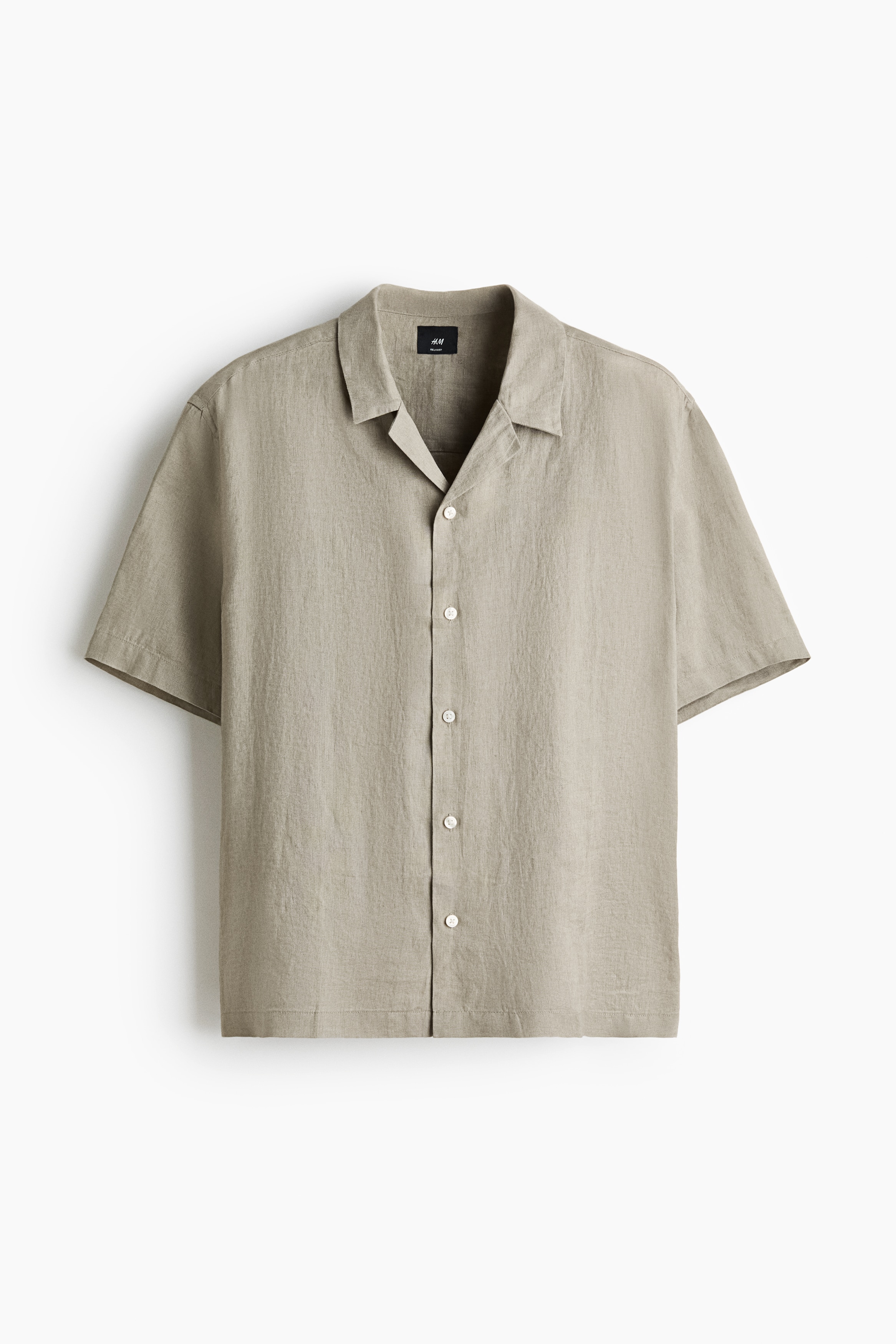 Resortskjorta i linne Relaxed Fit - Ljus khakigrön/Ljusbeige/Vit/Marinblå