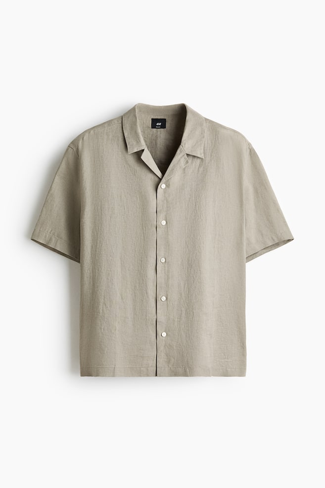 Relaxed Fit Linen resort shirt - Light khaki green/Light beige/Navy blue/White - 1