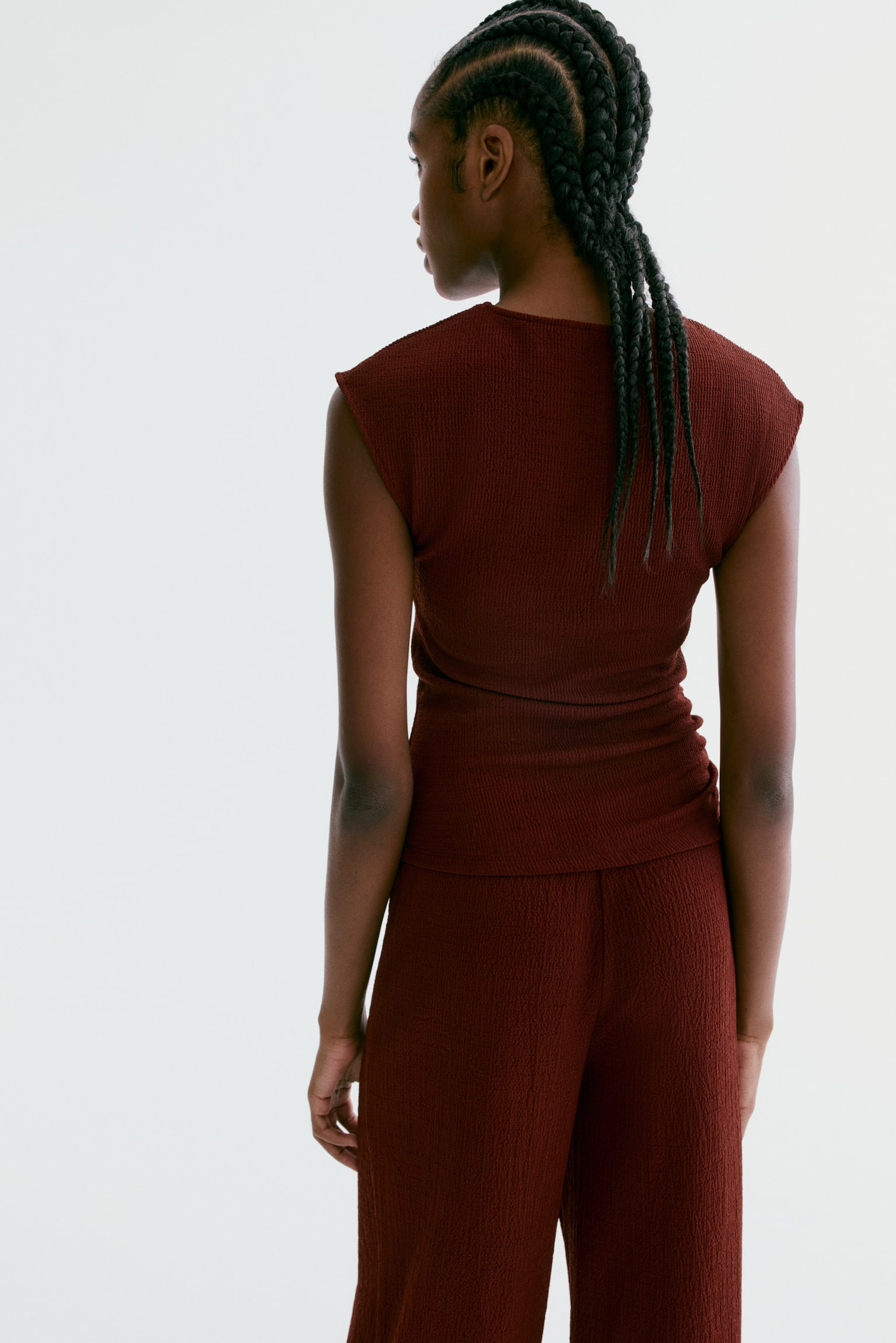 Textured jersey top - Rust red/Light beige/Patterned/Black - 4