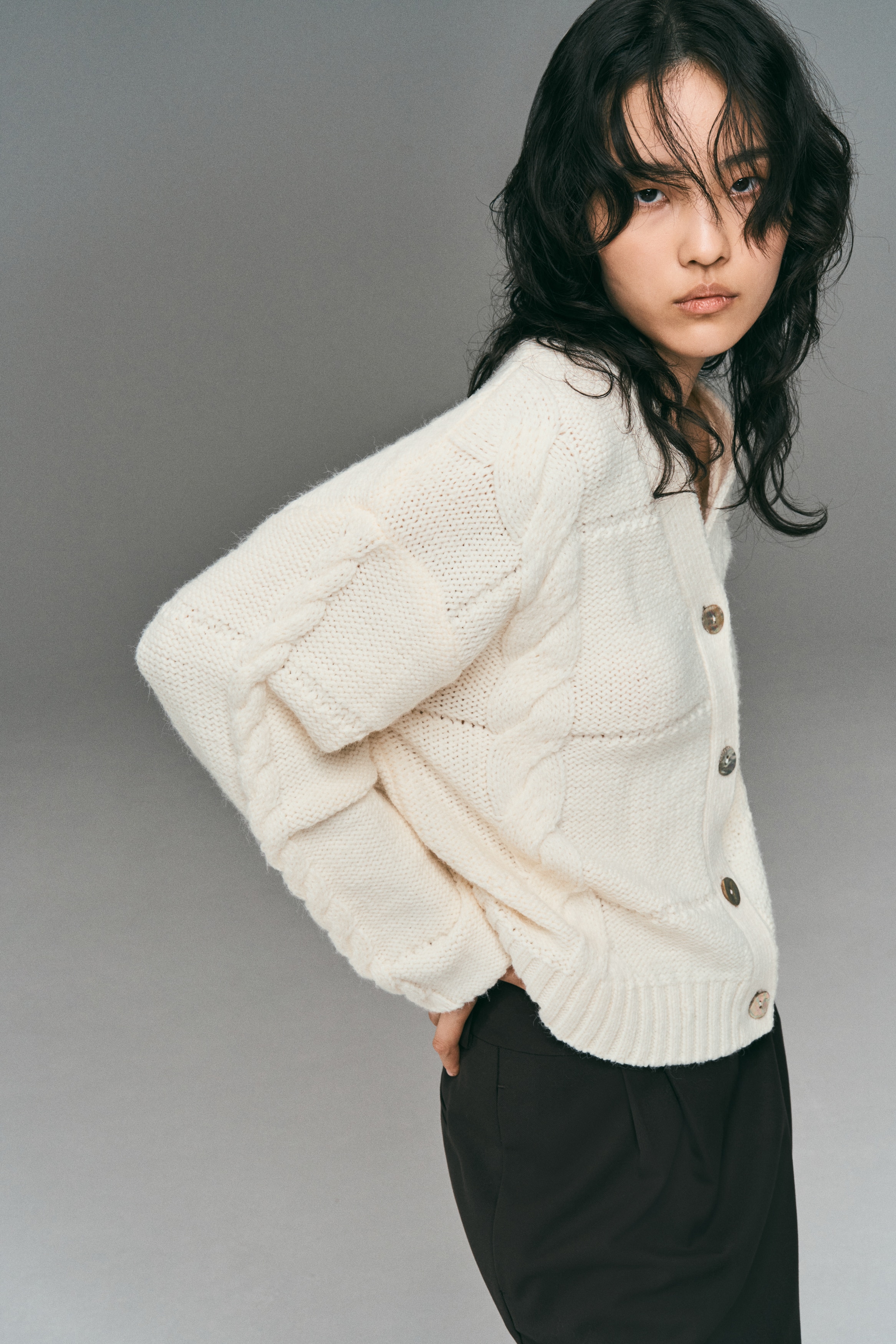 テクスチャードニットカーディガン - ホワイト - レディース | H&M JP