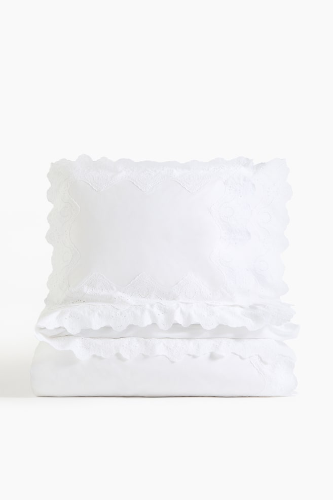 Eyelet-Embroidered King/Queen Duvet Cover Set - White - 1