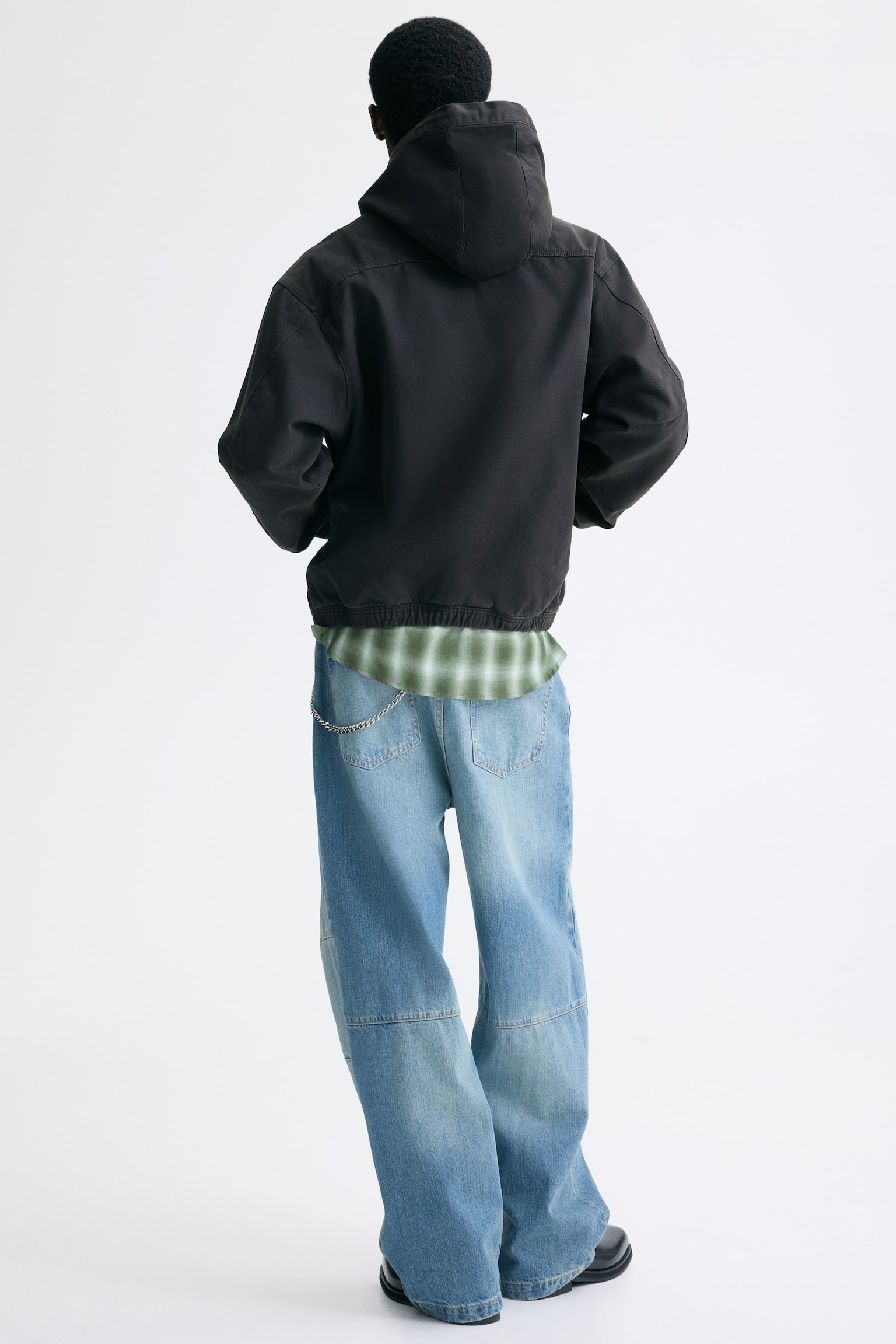 フーデッドワークウェアジャケット - ダークグレー/ベージュ - 3