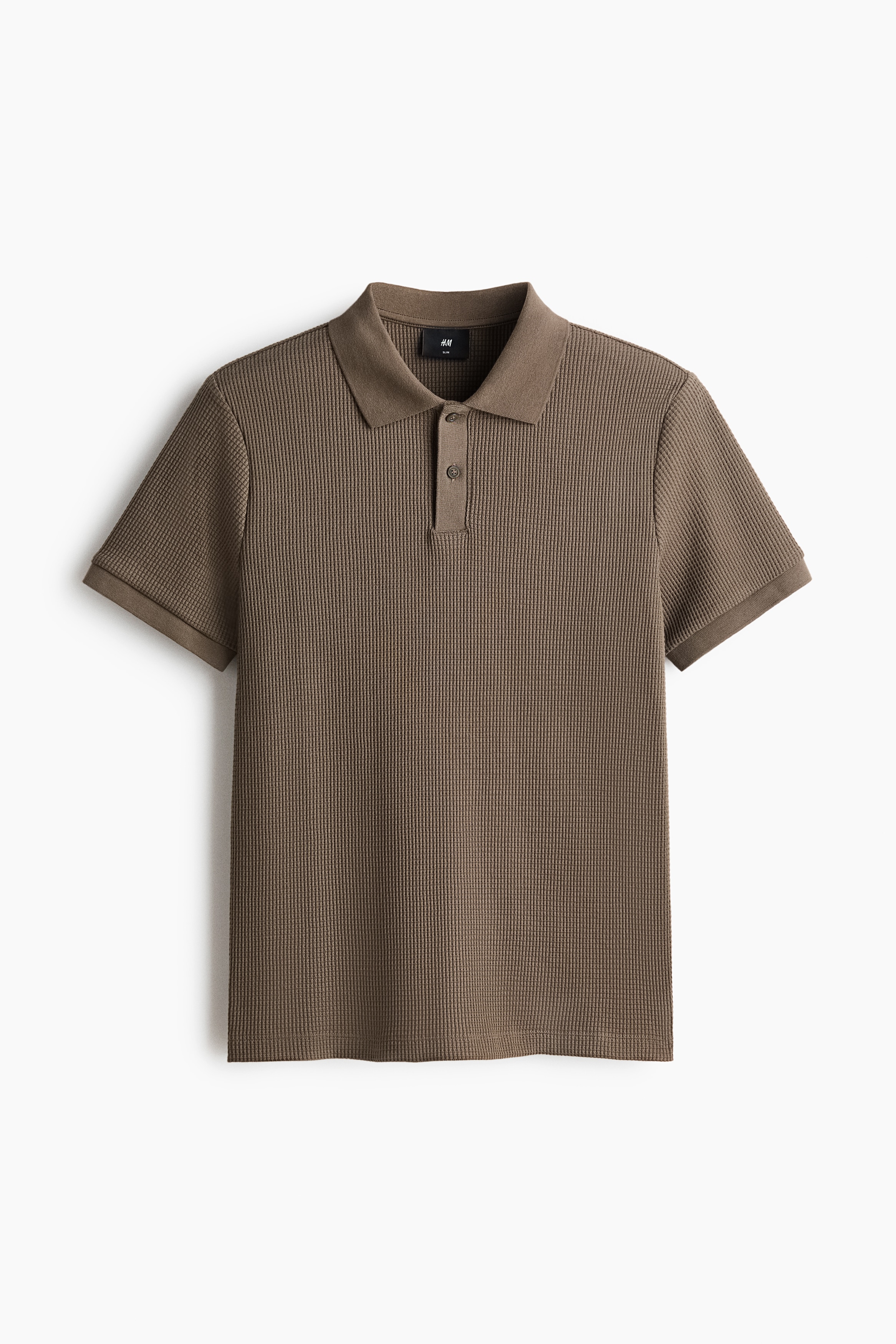 Slim Fit Waffle-knit polo shirt - Dark mole/Dark brown/Black/Cream