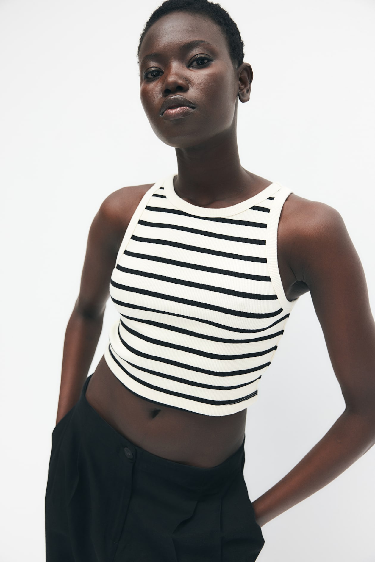 Cropped vest top Cream/Black striped Ladies H&M IN