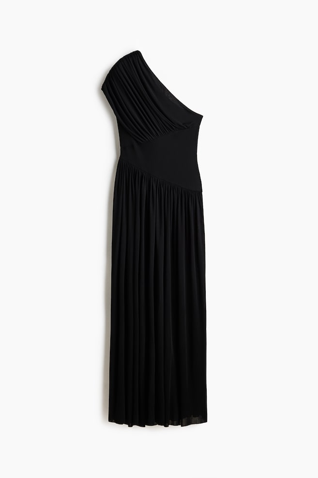 Draped One-Shoulder Dress - Black - 1